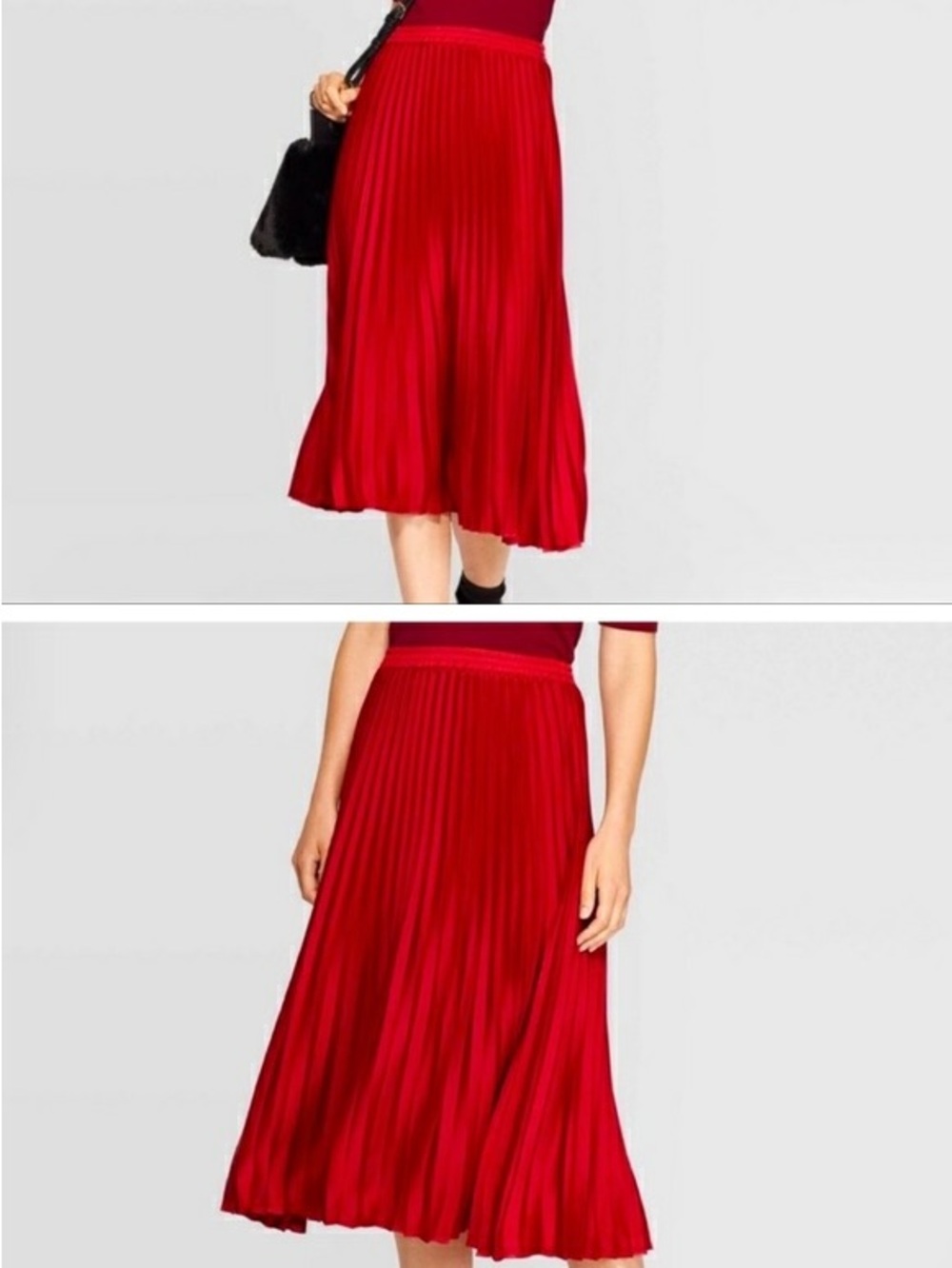 A NEW DAY Red Pleated Fully Lined knee length Skirt with 1/2 elastic waist